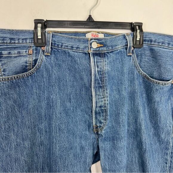 Levi's 501 Straight Leg 100% Cotton Denim Blue Jeans Button Fly Label Size 42X32 - Picture 5 of 14